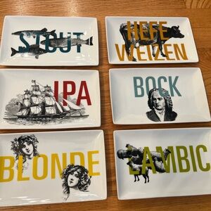 6 Crate & Barrel Bar Snack Plates IPA Stout Blonde Bock Lambic +